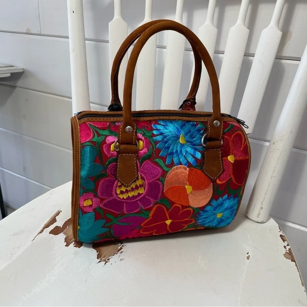 Colorful Floral Embroidered Hand Bag‎ Purse OS